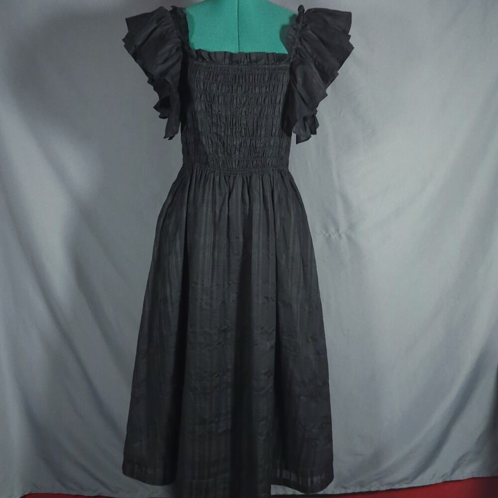 Banana Republic Black Smocked Ruffle Maxi Dress S NWT